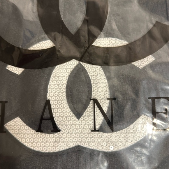Authentic Chanel Black Tote, Gold Chain Handles White Sequin CC on both sides - Picture 9 of 14